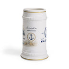 Nautical Lighthouse Beer Stein Mug — 'Anchored in Jamestown' Ceramic Pint