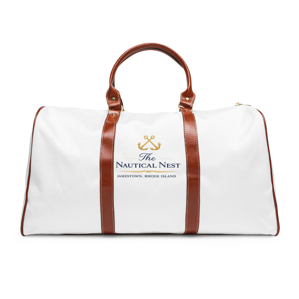 Nautical Nest Waterproof Travel Bag – White Duffle with Anchor Logo