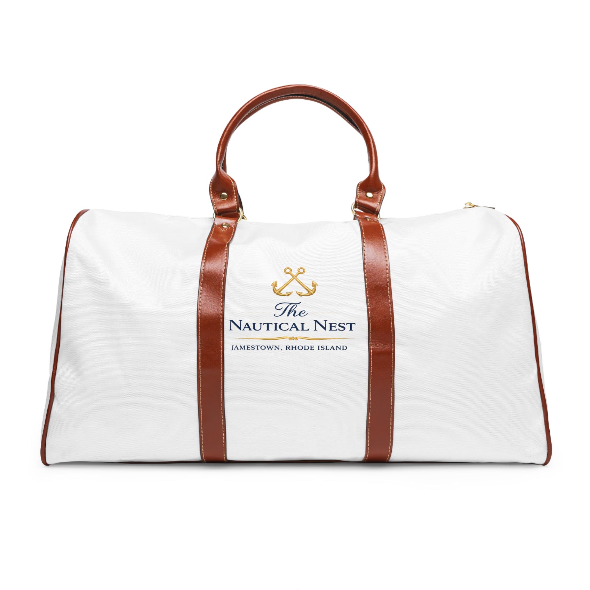 Nautical Nest Waterproof Travel Bag – White Duffle with Anchor Logo
