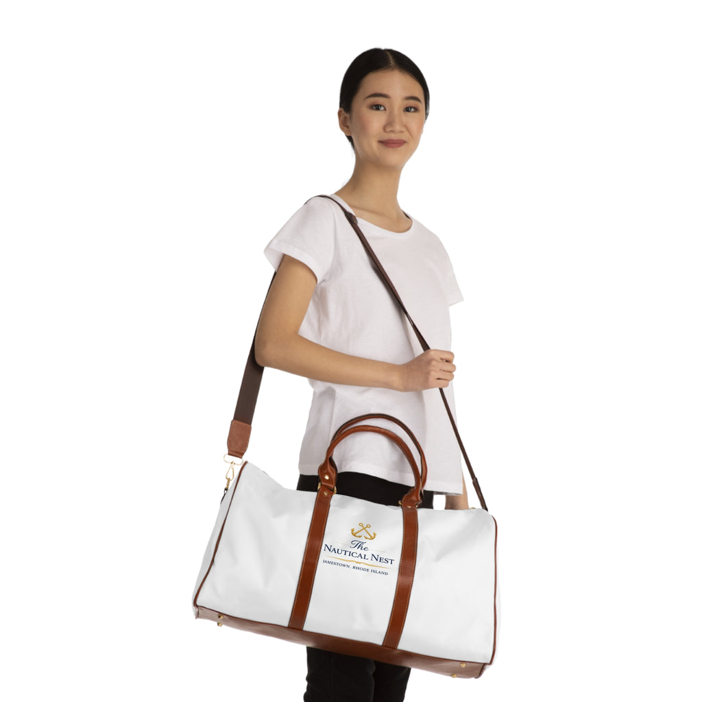 Nautical Nest Waterproof Travel Bag – White Duffle with Anchor Logo