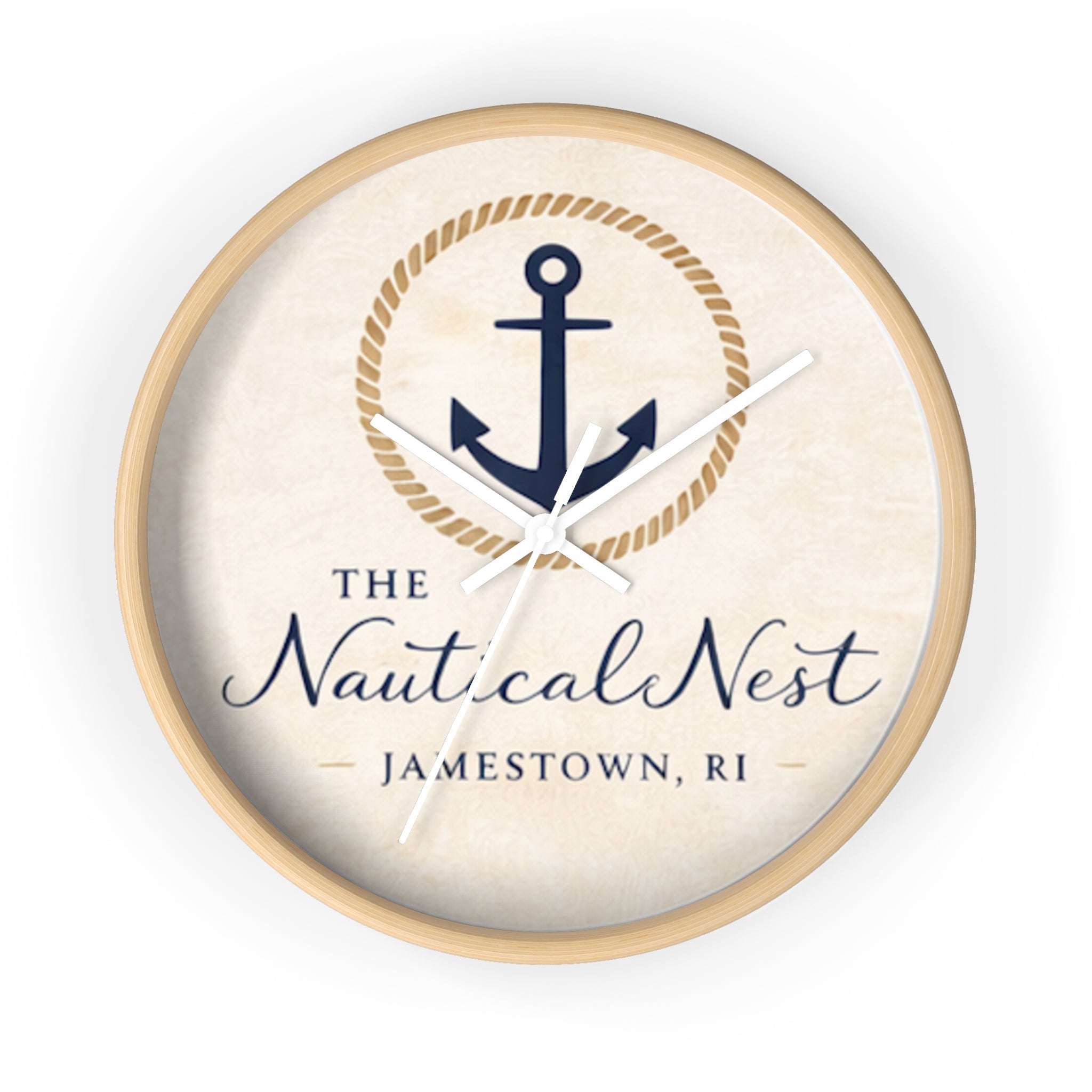 Nautical Nest Wall Clock — Anchored Coastal Decor (Jamestown, RI)