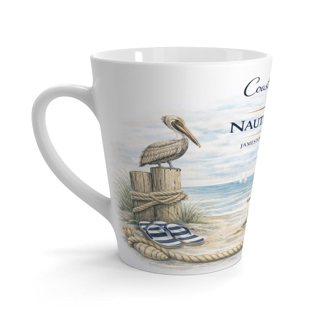 Latte Mug - Coastal Escape "The Nautical Nest" Beach Scene Coffee Cup (Jamestown, Rhode Island)