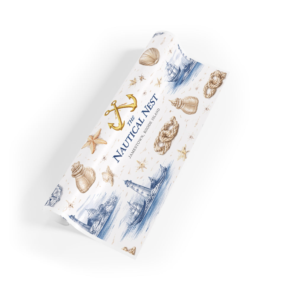 Nautical Gift Wrap Roll — Lighthouse & Seashell Wrapping Paper