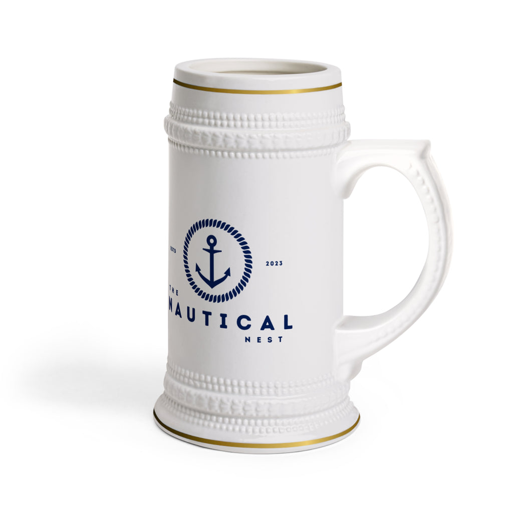 Nautical Beer Stein Mug – “Life is Better by the Bay” Coastal Ceramic Stein
