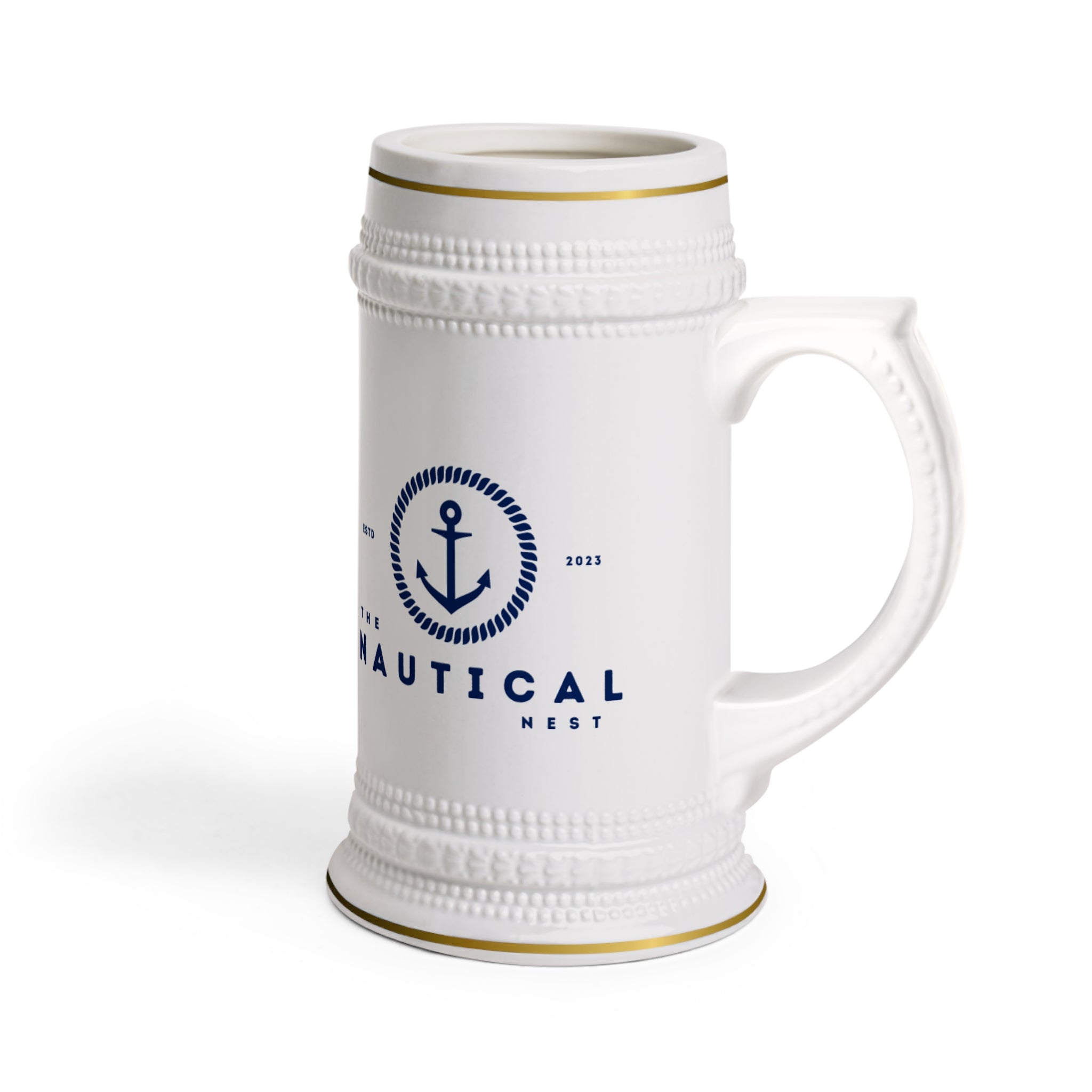 Nautical Beer Stein Mug – “Life is Better by the Bay” Coastal Ceramic Stein