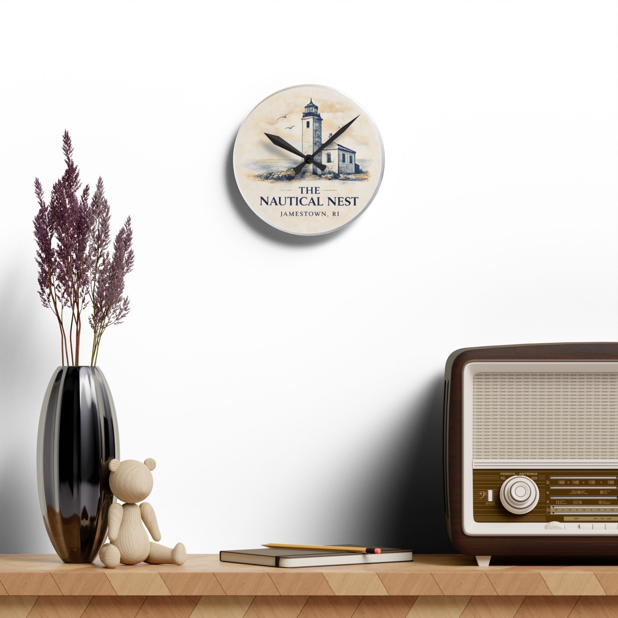 Acrylic Wall Clock — Nautical Lighthouse Coastal Wall Clock (The Nautical Nest, Jamestown RI)