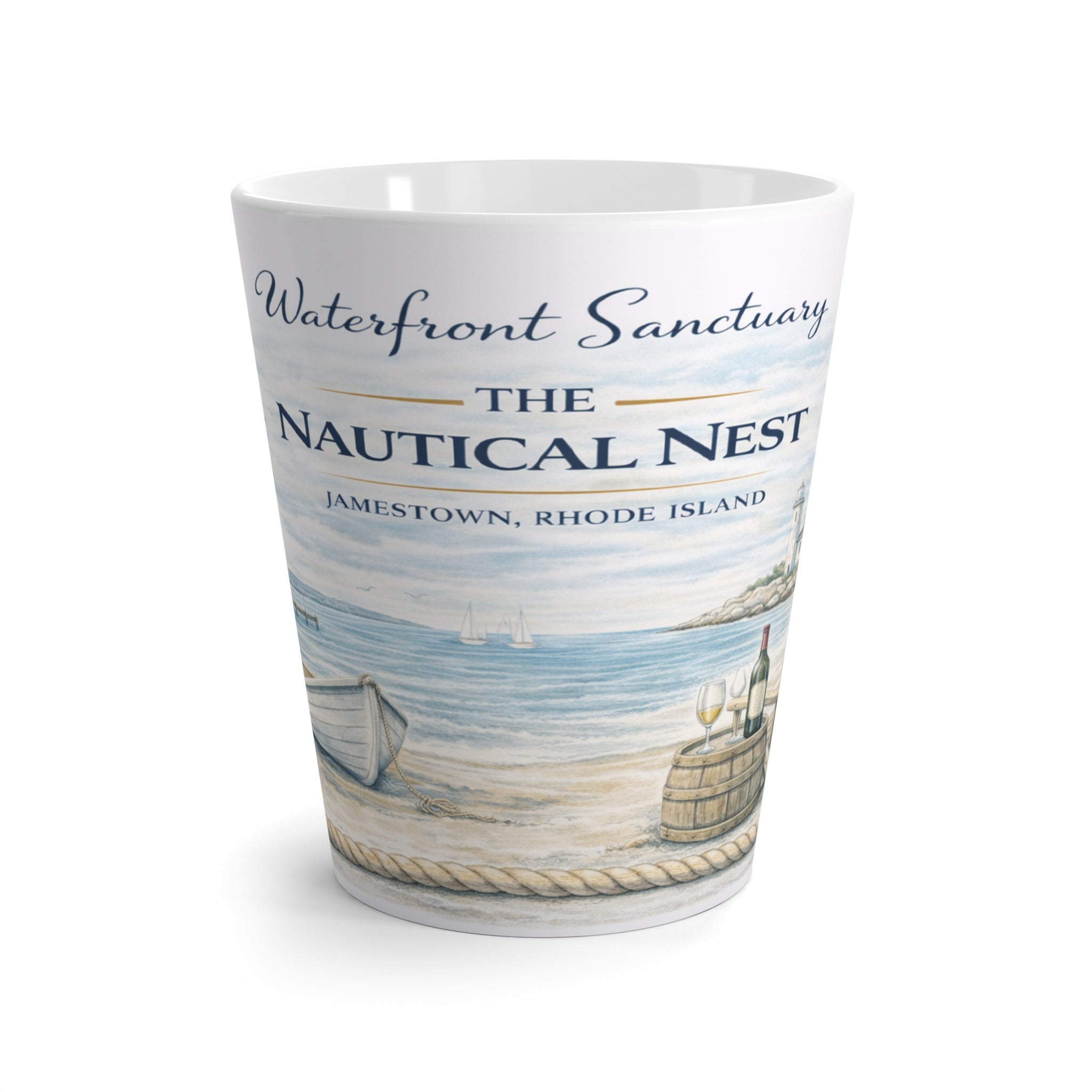 Nautical Nest Latte Mug — Waterfront Sanctuary Jamestown RI Coffee Cup