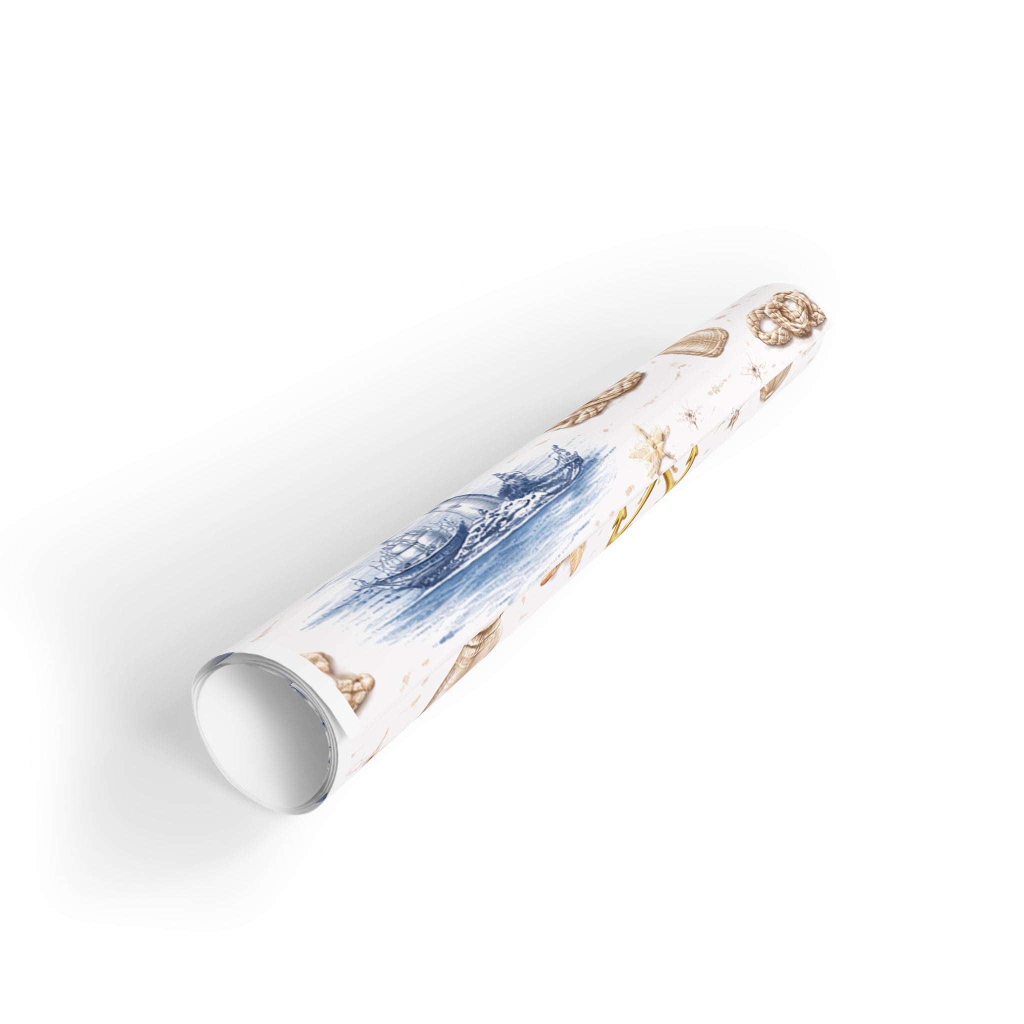 Nautical Gift Wrap Roll — Lighthouse & Seashell Wrapping Paper