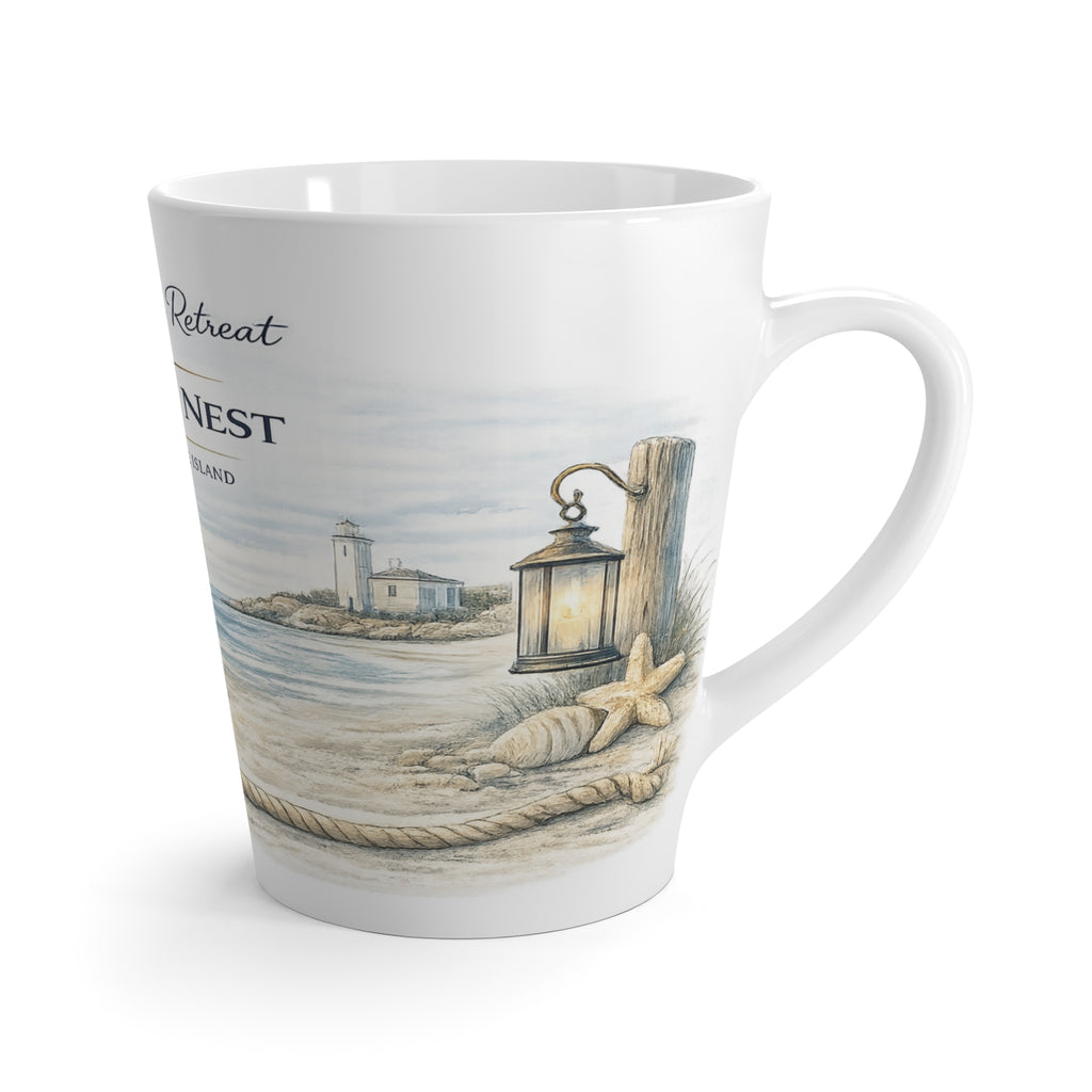 Beach House Retreat Latte Mug — Nautical Nest Jamestown Rhode Island Coastal Coffee Cup