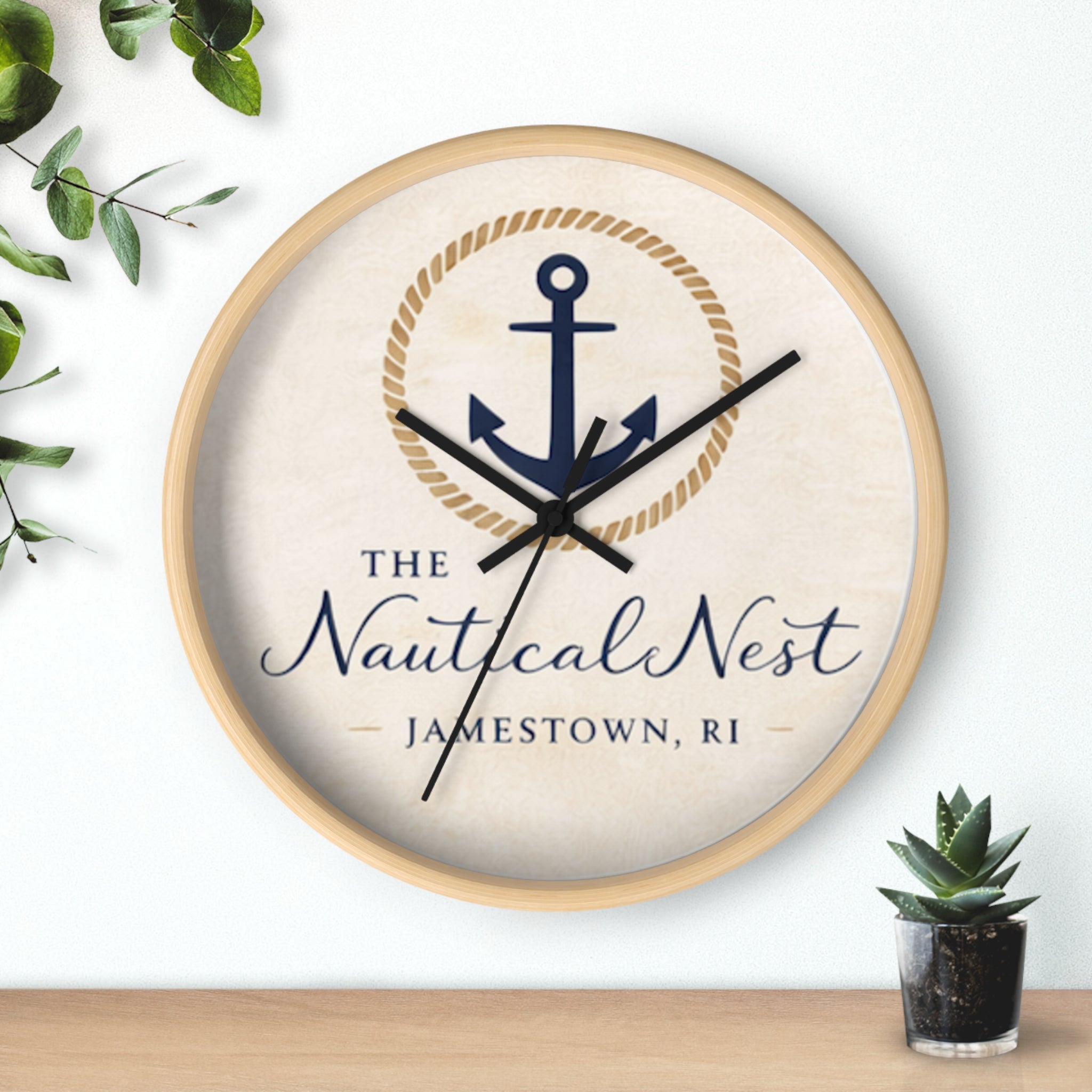Nautical Nest Wall Clock — Anchored Coastal Decor (Jamestown, RI)