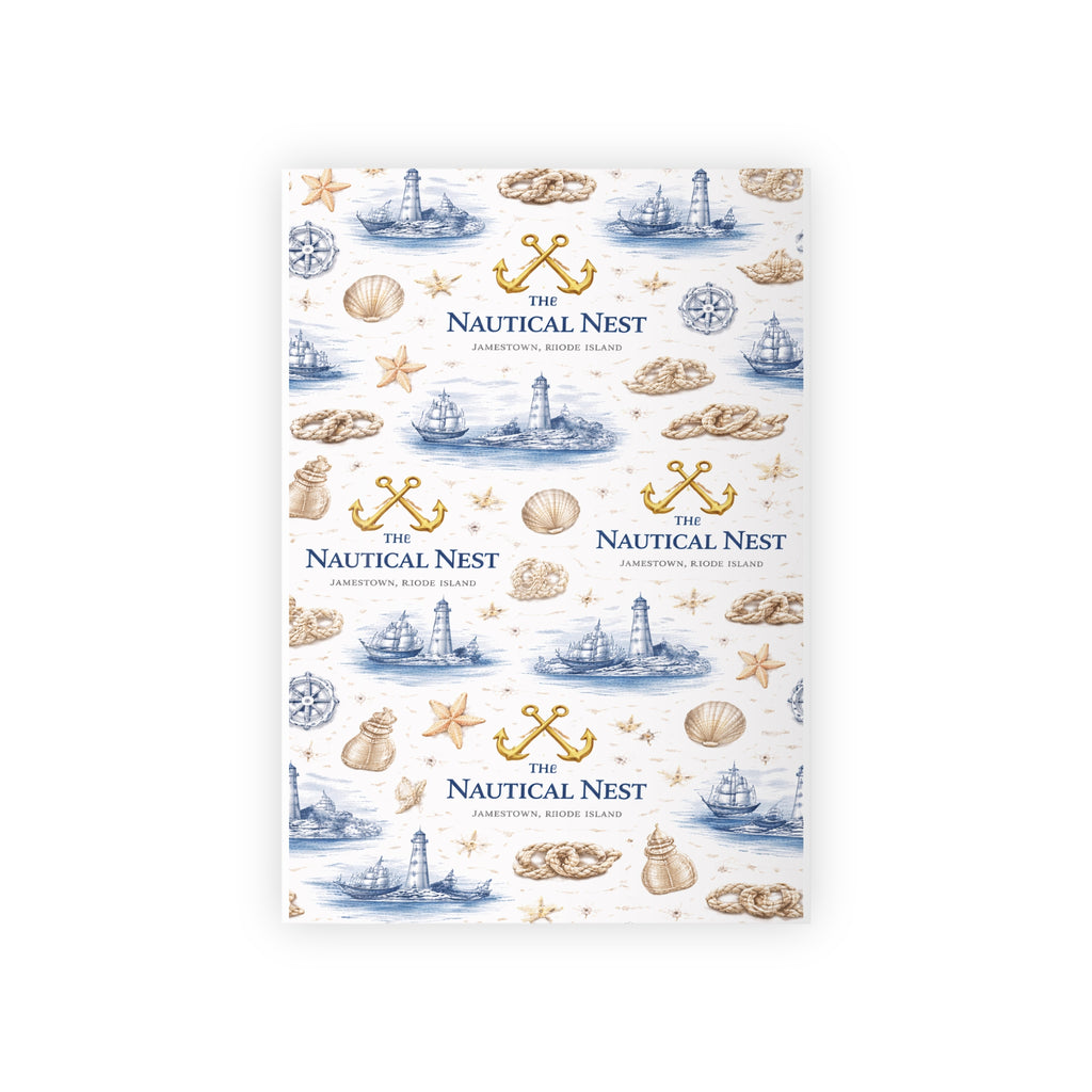 Nautical Gift Wrap Roll — Lighthouse & Seashell Wrapping Paper