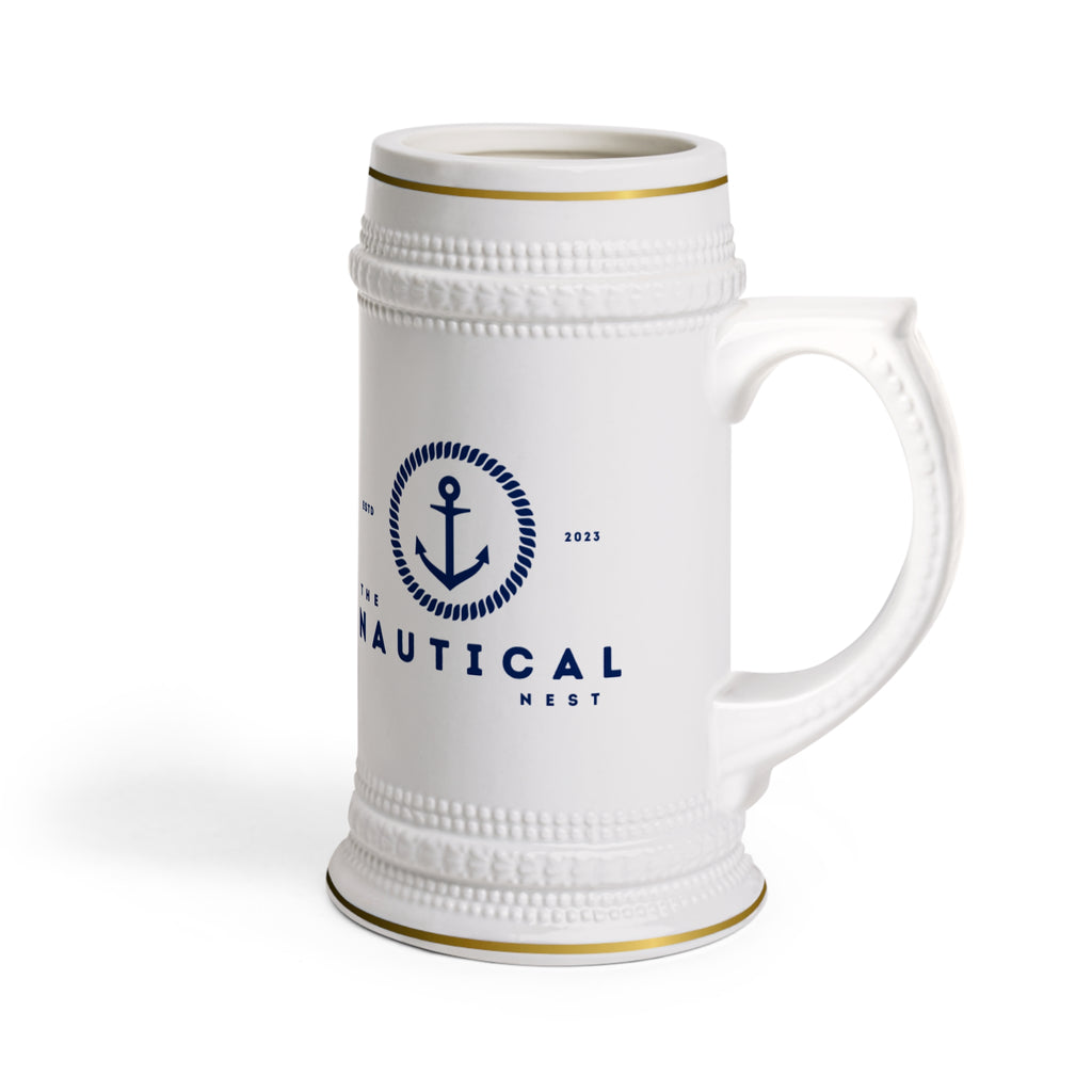Nautical Lighthouse Beer Stein Mug — 'Anchored in Jamestown' Ceramic Pint