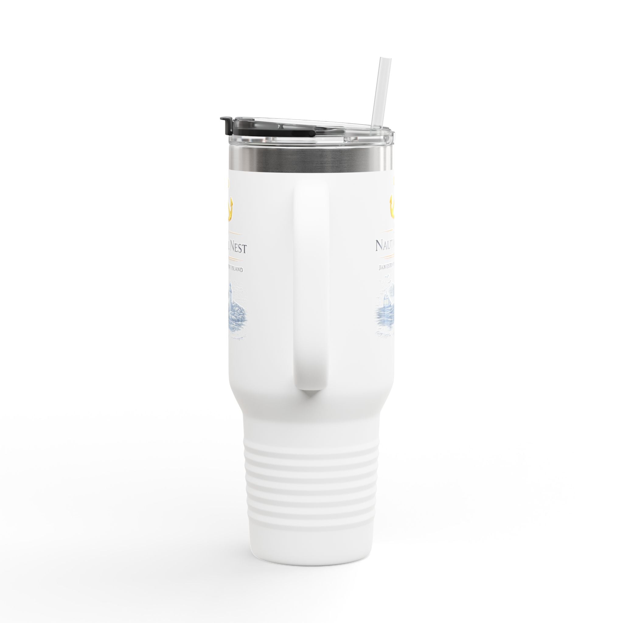 The Nautical Nest 40oz Insulated Travel Mug — Coastal Boat Lodge Logo Tumbler