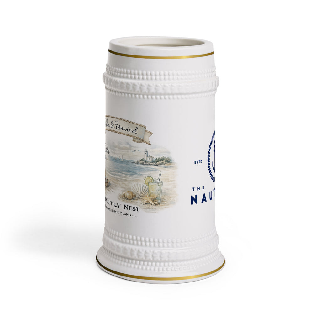 Nautical Beer Stein Mug – “Life is Better by the Bay” Coastal Ceramic Stein
