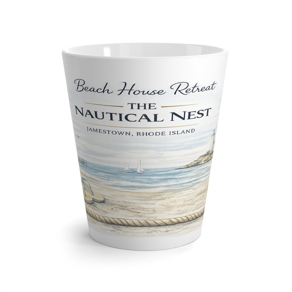 Beach House Retreat Latte Mug — Nautical Nest Jamestown Rhode Island Coastal Coffee Cup