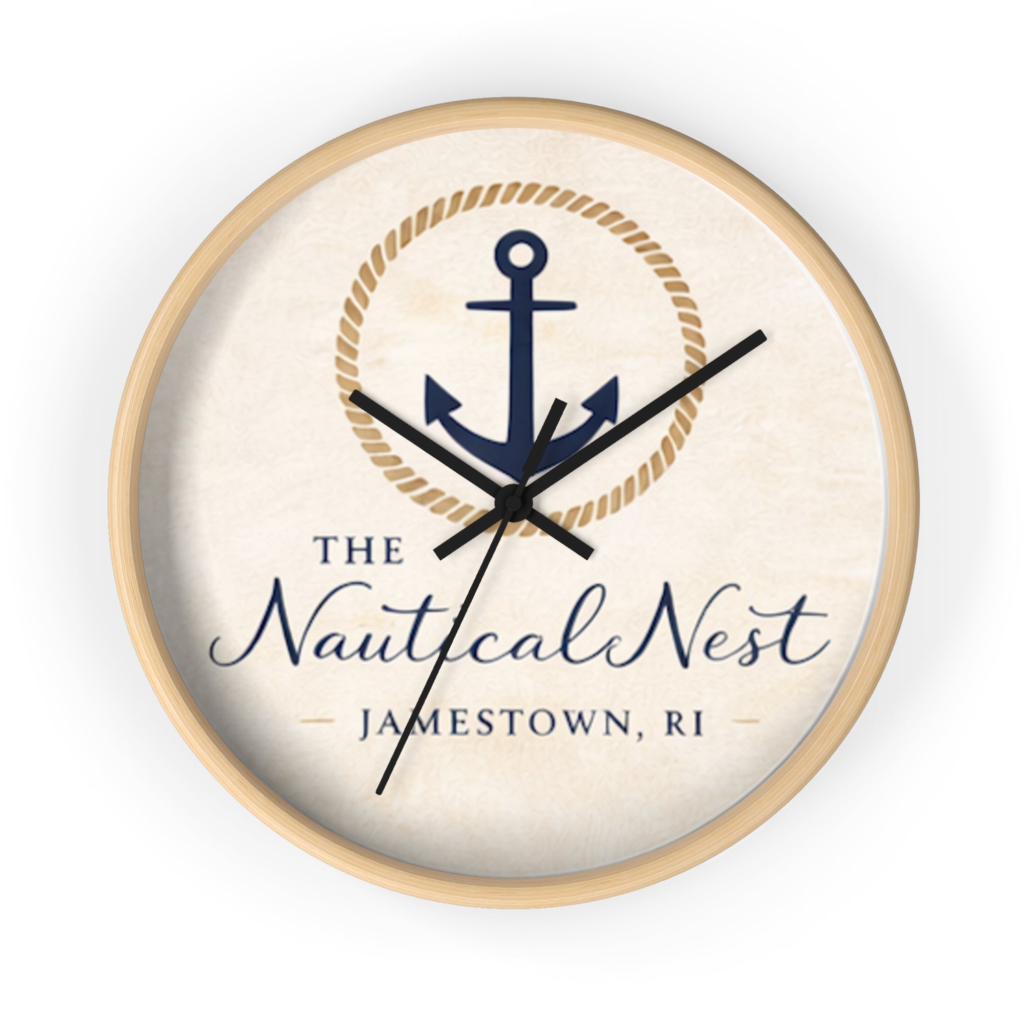 Nautical Nest Wall Clock — Anchored Coastal Decor (Jamestown, RI)