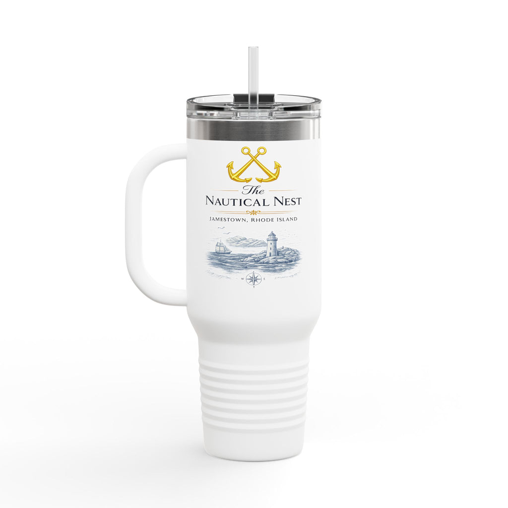 The Nautical Nest 40oz Insulated Travel Mug — Coastal Boat Lodge Logo Tumbler