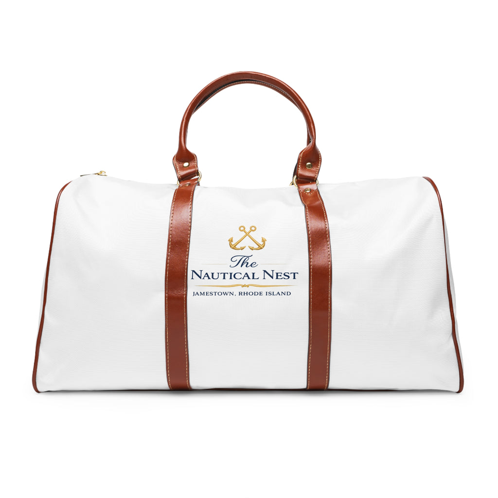 Nautical Nest Waterproof Travel Bag – White Duffle with Anchor Logo