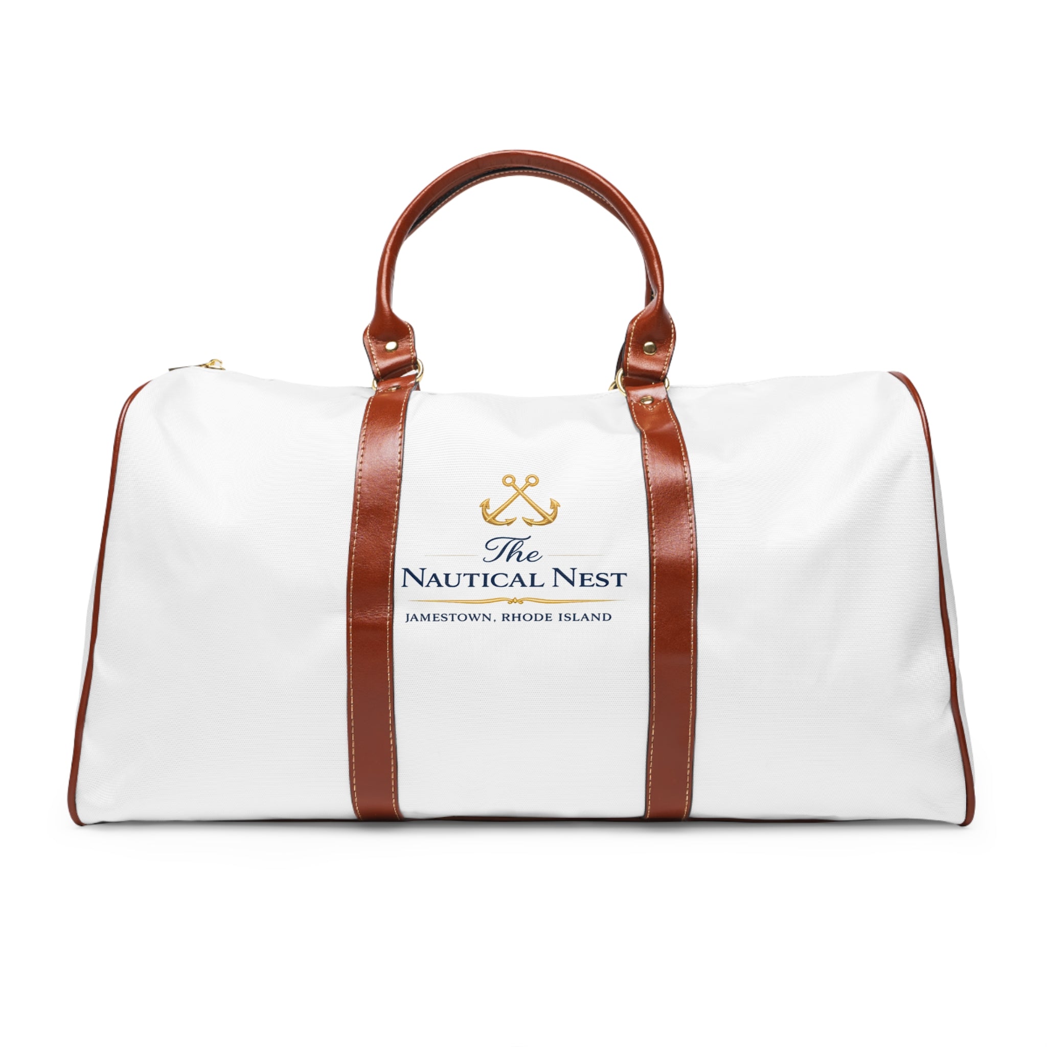 Nautical Nest Waterproof Travel Bag – White Duffle with Anchor Logo