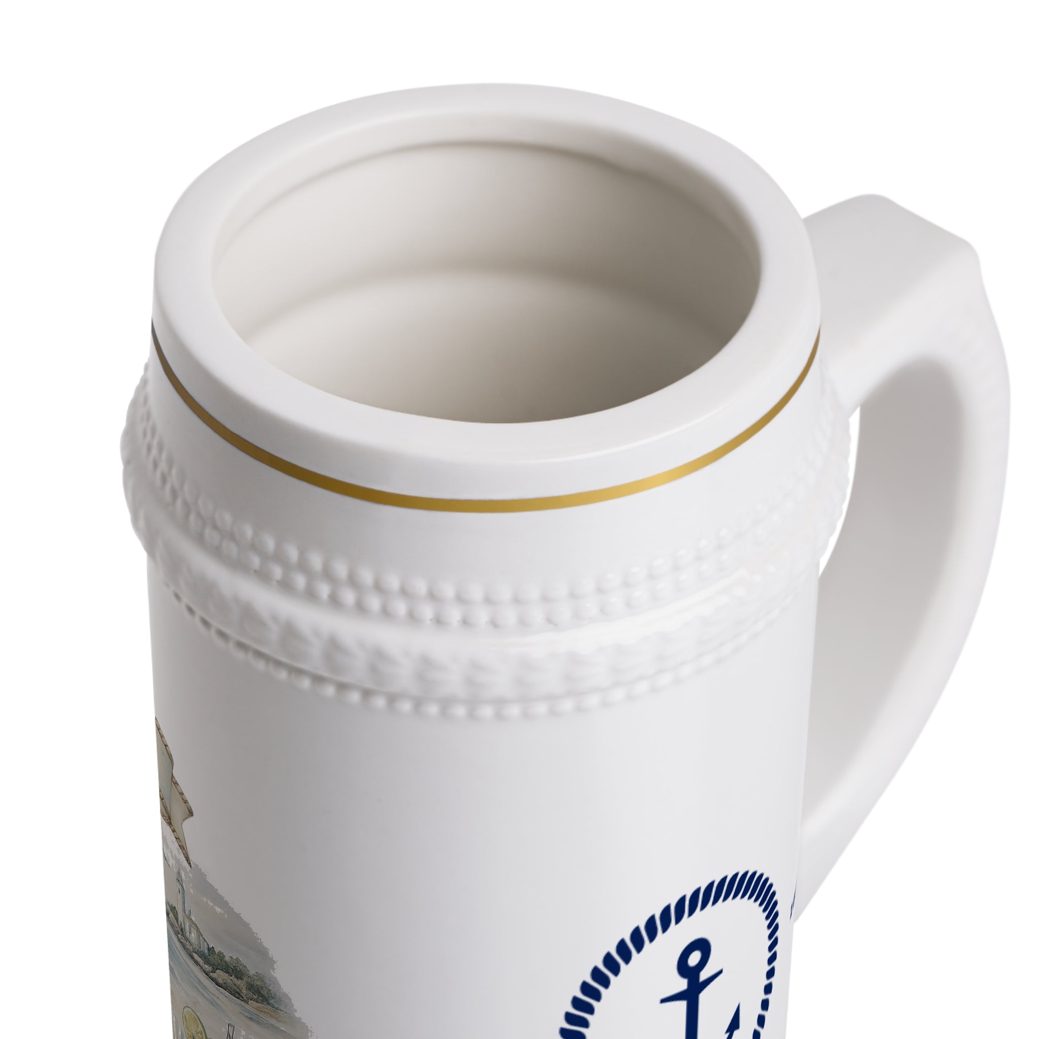 Nautical Beer Stein Mug – “Life is Better by the Bay” Coastal Ceramic Stein
